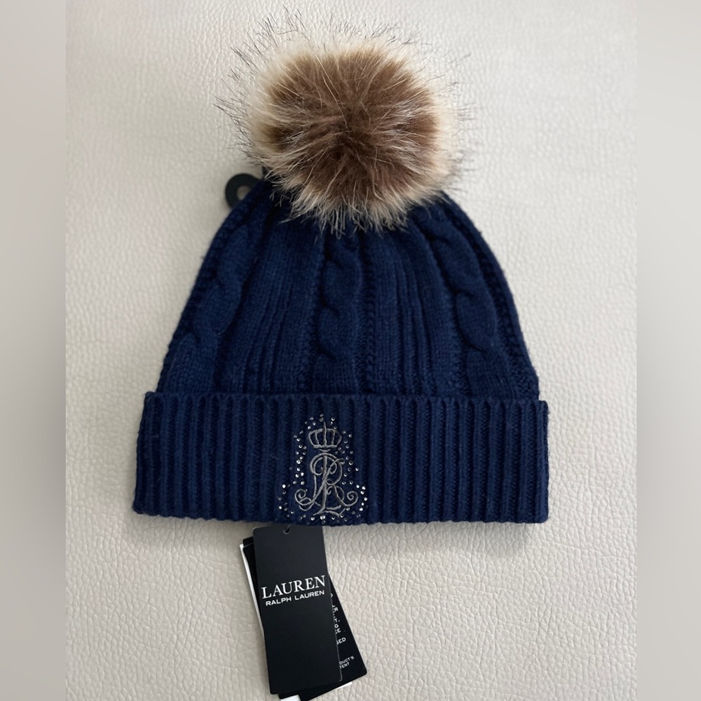 NWT - Polo Ralph Lauren Wool Blended Crown Logo Pom Pom Beanie